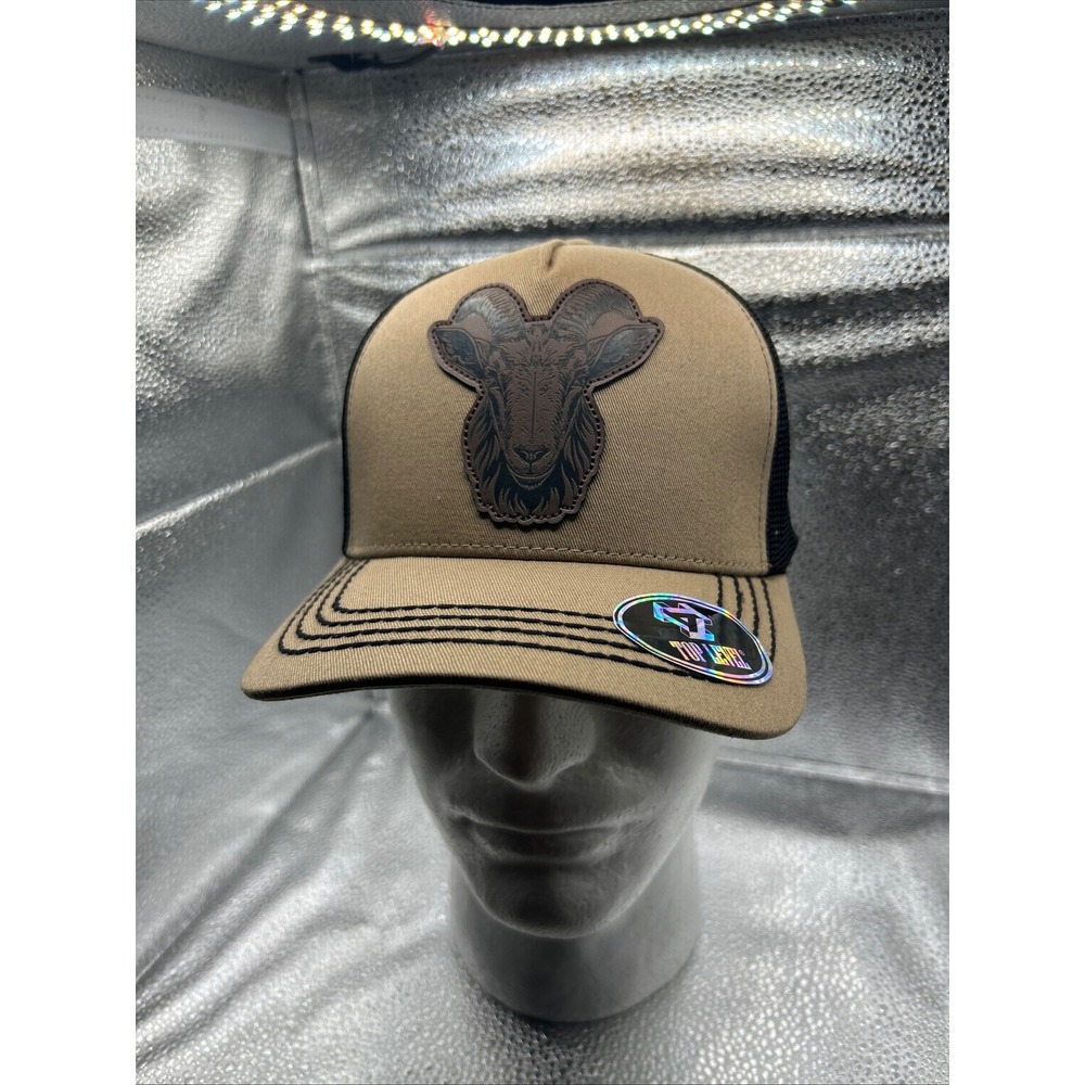 Top Level Mens Ram Patch Trucker Hat Tan Black Mesh Snapback Baseball Cap NEW